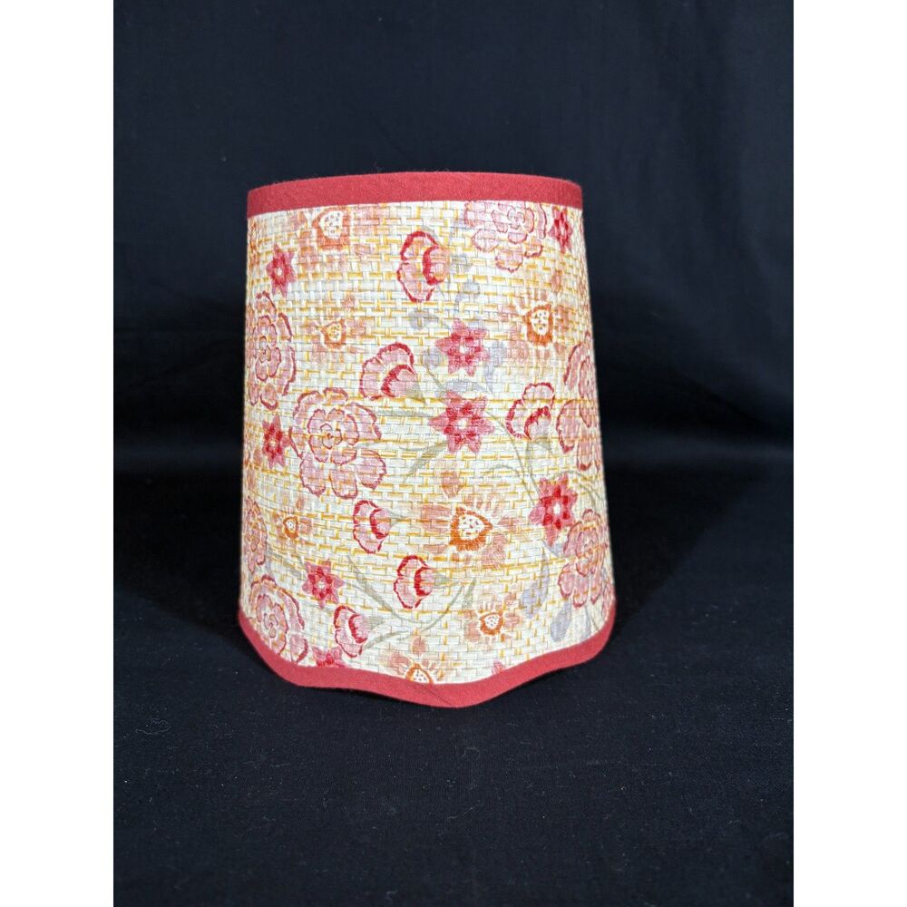 Vintage Floral Woven Lampshade Red Trim Small Cottage Grandmillennial Lamp Shade